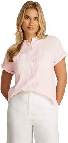 Tommy Hilfiger - ESS Linnen Collarless S/S Blouse - Roze - 58