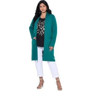 Ulla Popken gebreide jas voor dames, grote maten, plussize, lange, open vorm, zacht, fijn gebreid, groenblauw, 42-44