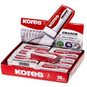 Kores - KE-20: Witte PVC-gum met papieren zak voor kinderen en volwassenen, niet giftig en geschikt voor kinderen, school- en kantoorbenodigdheden, 60 x 21 x 10 mm, verpakking van 20 stuks
