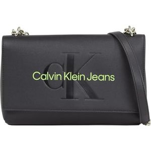 Calvin Klein Jeans Vrouwen Schoudertas Gebeeldhouwde Flap Medium, Zwart (Zwart/Scherp Groen), Eén maat
