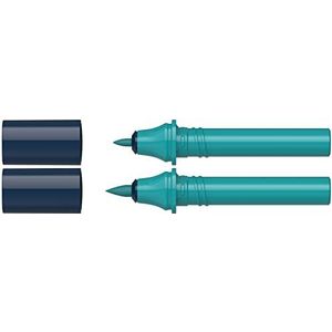 Schneider 040 Paint-It Twinmarker patronen (brush tip & 1,0 mm ronde punt, kleurintensieve inkt op waterbasis, voor gebruik op papier, >95% gerecycled kunststof) donker turquoise 032