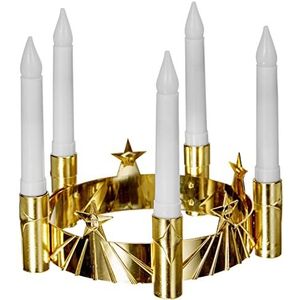 Star LED ""Luciacrown"", 5 lampen materiaal: kunststof, kleur: goud/wit ca. 17 x 19 cm, batterij bediend vier kleuren doos met ,,,