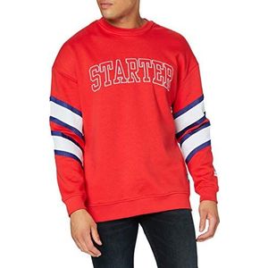 STARTER BLACK LABEL Heren Sweater Team Front Crewneck Pullover met logo borduurwerk en patch, Color Block Retro sweatshirt met ronde hals, kleur rood, maten S tot XXL, Starter Red, L