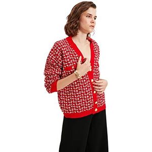 Trendyol Dames Regular Standaard V-hals Gebreide Vest, Rood, S
