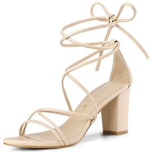 Allegra K Damessandalen met riempjes en veters, Beige, 37 EU