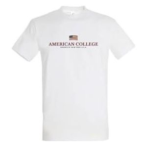 AMERICAN COLLEGE USA T-shirts met korte mouwen voor dames en heren, Wit, S