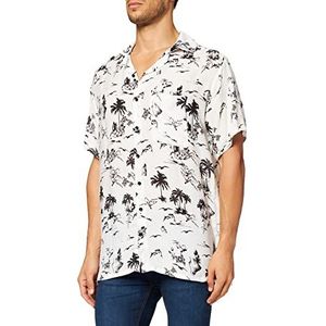 Lower East Heren Hawaïhemd, Wit/zwart, XL