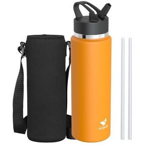 AORIN Drinkfles van roestvrij staal, 1000 ml, lekvrije waterfles met rietje, BPA-vrije drinkfles voor kinderen, vacuüm-geïsoleerde thermosfles voor sport, school, fitness, outdoor
