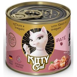 KITTY Cat Paté Kalkoen & Garnalen, 6 x 200 g, natvoer voor katten, graanvrij kattenvoer met taurine, zalmolie en groenlipmossel, compleet voer met een hoog vleesgehalte, Made in Germany