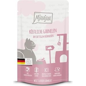 MjAMjAM - Premium natvoer voor katten - Quetschie - Smakelijke garnalen met sappige kip, 1 verpakking (1 x 125 g), graanvrij met extra vlees