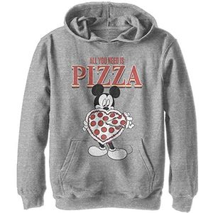 Disney Characters Mickey All You Need is Pizza Boy's Hooded Pullover Fleece, Athletic Heather, Small, Athletic Heather, S