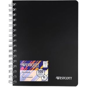 Westcott E-730891 00 Notitieboek, spiraalblok, A5, geruit, 200 pagina's, ringband, A5, geperforeerd met premium papier van 80 g/m², notitieblok met spiraalbinding, collegeblok in stevig kunstlederen