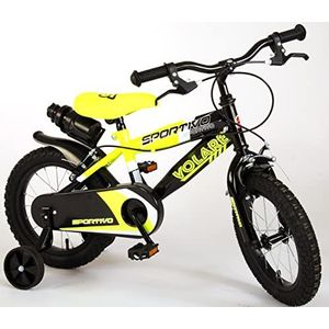 Volare Sportivo Kinderfiets, jongens, 14 inch, neongeelzwart, twee handremmen, 95% gemonteerd