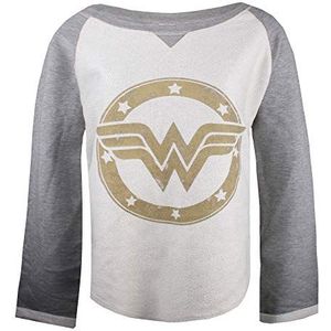 DC Comics Vrouwen Wonderwoman Gold Logo Sweatshirt, Grijs (Grijs/Ecru Spo), L