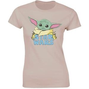 Recovered Star Wars Grogu/Baby Yoda T-Shirt - Dames getailleerd - The Mandalorian - Pastel Print Roze, Maat: L - Officieel gelicenseerd, vintage stijl, Meerkleurig, L
