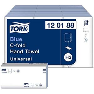 Tork C-vouw papieren handdoeken 120188 - H3 universele vouwhanddoeken voor C-gevouwen papieren handdoek dispenser - 1-laags, blauw, traceerbaar - 24 x 192 doeken