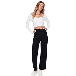 Trendyol Vrouwen normale taille wijde pijpen wijde pijpen jeans, Zwart, 68