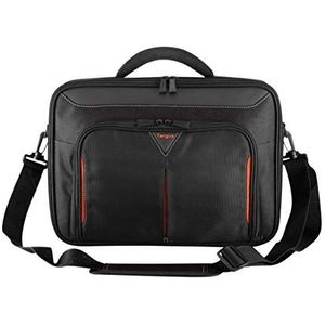 Targus Classic+ Clamshell Case laptoptas 14 inch, comfortabele schoudertas met gevoerde handgreep, notebooktas met ritssluiting - zwart/rood, CN414EU