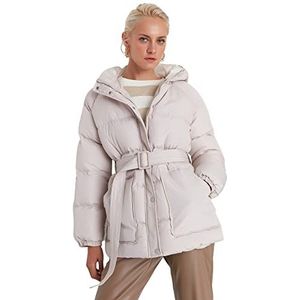 Trendyol Vrouwen oversized puffer capuchon geweven jas, Grijs, M