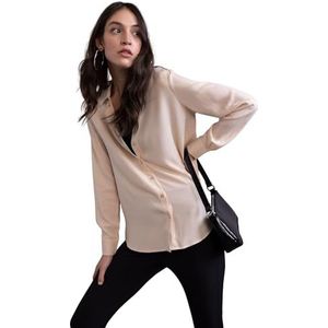 DeFacto Dameshemd van katoenweefsel met lange mouwen, LT.beige, XL