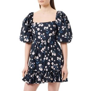 Koton Dames korte pofmouwen vierkante hals bloemen mini jurk, ecru design (03e), 38