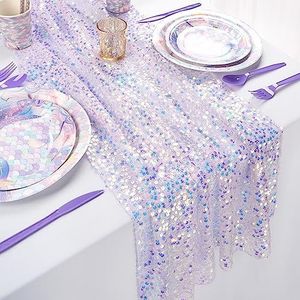 Pailletten iriserende tafelloper 61 x 304 cm paarse tafellopers sprankelende lavendelstof zeemeermin feestdecoraties