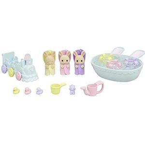 Sylvanian Families 5707 Drieling BABY Creme Konijn Badspeelset- inclusief 3 fluweelzachte baby speelfiguren