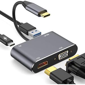 USB C naar 4K HDMI VGA-adapter, 4-in-1 hub USB Type C 3.0 OTG compatibel voor MacBook Pro/Dell XPS/Samsung Galaxy/iPad Pro/Chromeboo