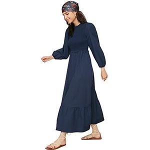 Trendyol Vrouwen Ontwerp Maxi Skater Regelmatige Geweven Bescheiden Jurken, Donkerblauw, 64