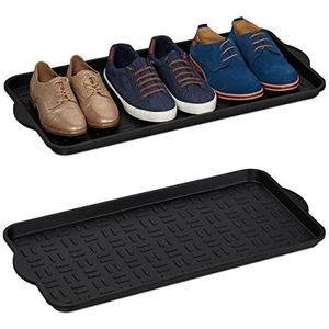 Relaxdays xl afdruipmat schoenen 2 stuks, schoenenschaal met verhoogde rand, voor 3-4 paar, BxD: 75 x 36.5 cm, zwart