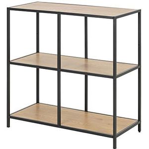 Selsey KRAPINA - Staande rek/Woonrek - Zwart/eikenkleuren, open vakken, metalen frame, industrieel design (3 vakken, 78 cm hoog)