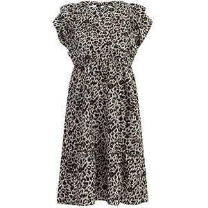 faina Dames midi-jurk met luipaardprint 19226417-FA010, Beige Leo, S, Beige Leo, S