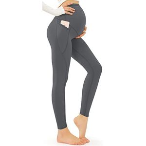 JOYSPELS Zwangerschapslegging over de buik met zakken, niet-doorschijnende workout zwangerschapslegging, Grijs, XL
