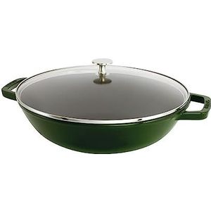 STAUB Wok 30 cm, gietijzer, geschikt voor inductie, basilicumgroen