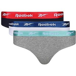 Reebok Damesslips in marineblauw/wit/grijs, sportief fitnessondergoed met comfortabele en rekbare microvezel-metalen band, multipack met 3 stuks, Vector Navy/White/Grey Marl, XS