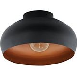 EGLO Plafondlamp Mogano 2, ronde plafond lamp voor woonkamer en keuken, plafondverlichting in vintage design, woonkamerlamp van metaal in zwart en koper, plafondspot met E27 fitting