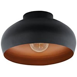 EGLO Plafondlamp Mogano 2, ronde plafond lamp voor woonkamer en keuken, plafondverlichting in vintage design, woonkamerlamp van metaal in zwart en koper, plafondspot met E27 fitting