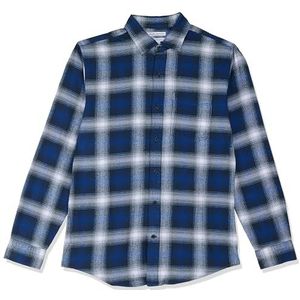 Amazon Essentials Men's Flanellen overhemd met lange mouwen (verkrijgbaar in grote en lange maten), Blauw Wit Grote ruiten, L