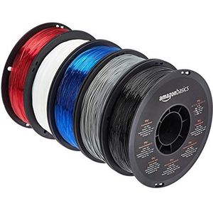 Amazon Basics TPU filament voor 3D-printer, 1,75 mm, 5 verschillende kleuren, 5 kg per spoel