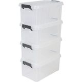 Iris Ohyama Multibox Opbergbox -6L - Kunststof - Transparant/Zwart - Set van 4