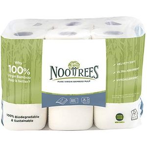 NooTrees Bamboe 3-laags badkamerweefsel, 220 vellen, 12 rollen, milieuvriendelijk, 100 procent duurzaam, hypoallergeen, ultra-absorberend fluweelzacht, FSC-gecertificeerd bamboe toilet