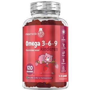 Omega 3, 6 & 9 gummies voor kinderen - 120 gummies voor 2 maanden voorraad - Hoog gedoseerd - Natuurlijke aardbeien- en frambozensmaak - Vegan en lactosevrij - Alternatief voor visolie - van maxmedix
