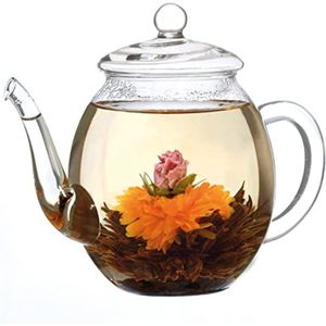 Creano theepot van glas met deksel voor 500ml thee van theebloemen, theerozen en losse thee en theezakjes van hoge kwaliteit en hittebestendig