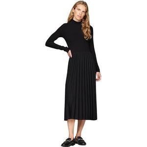 Tommy Hilfiger Dames Rib Mix F&F Geplooide Jurk LS WW0WW44176 Andere Jurken, Zwart, XS, Zwart (zwart), XS