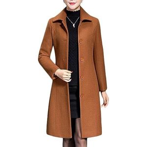Jenkoon Wollen trenchcoat voor dames, lange dikke overjas, wandeljassen, Karamel, M