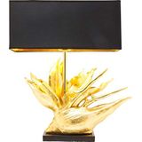 Kare Design tafellamp Tropical Flower, buitengewone tafellamp in goud met zwarte stoffen kap, gouden decoratieve lamp voor nachtkastje en commode (H x B x D) 65x50,5x22cm