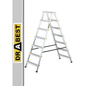 DRABEST Inklapbare aluminium ladder, inklapbaar, aan beide zijden, 2 x 7 treden, trapladder, belastbaar tot 150 kg, huishoudladder, TÜV-gecertificeerd