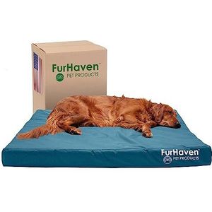 FurHaven XL hondenbed van koelgelschuim, waterbestendig hondenbed voor binnen en buiten, Oxford-polycanvas-matras met afneembare wasbare hoes - diepe lagune, Jumbo (X-Large)