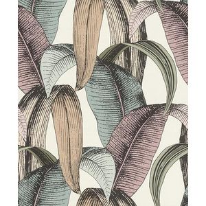Rasch Behang 867961 - Vliesbehang met bananenbladeren in beige, roze, mint, groen, zwart en wit en uit de collectie Symphony - 10,05 m x 0,53 m (l x b)