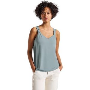 Street One Dames Silk-Look top met knoop in Blauw, in size: 34